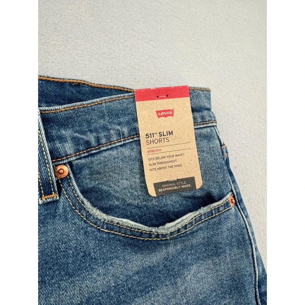 NWT Levis 511 Slim Shorts Mens 42 Blue Denim Cut Off Raw Hem Stretch Streetwear